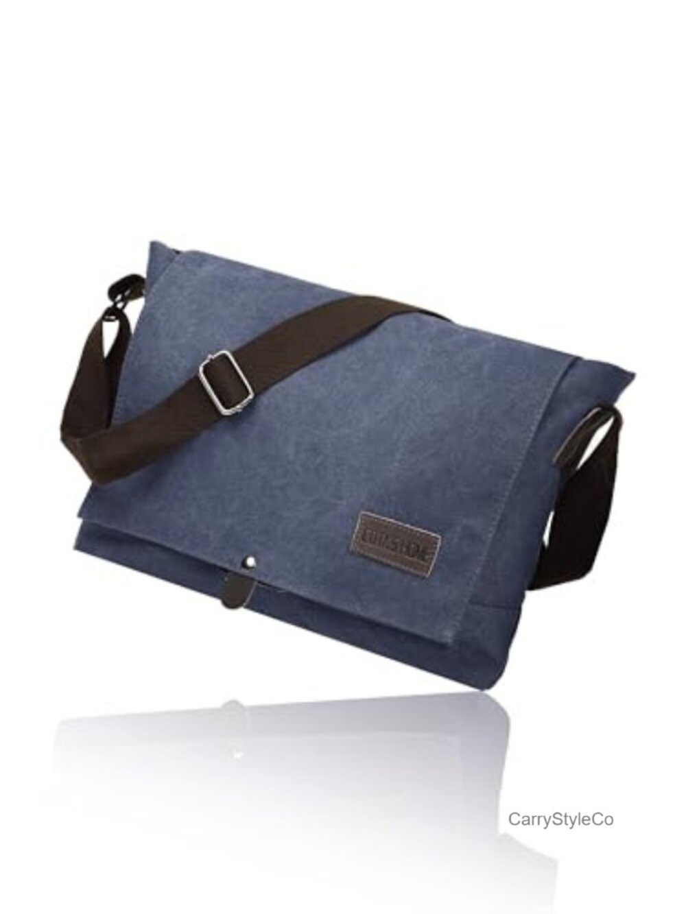 Canvas Messenger Bag for Men with PU Leather Trim Fits 14" Laptop Work Travel